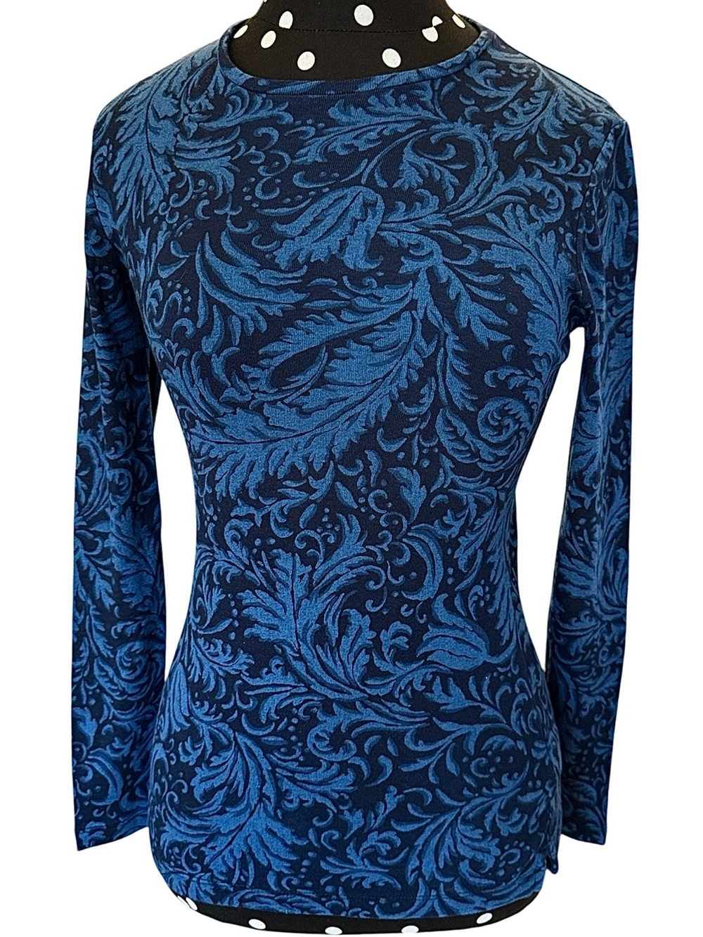 Vintage Lauren Ralph Lauren Floral Cotton Top Blue Black XS Fitted Boho